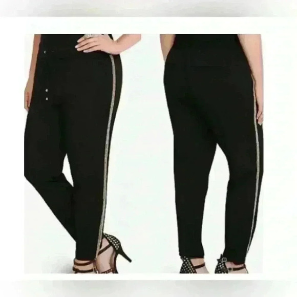 Torrid Tie-Front Crop Pants Women's Plus Beaded Side Stripe Stretch sz 2 X - Picture 1 of 8